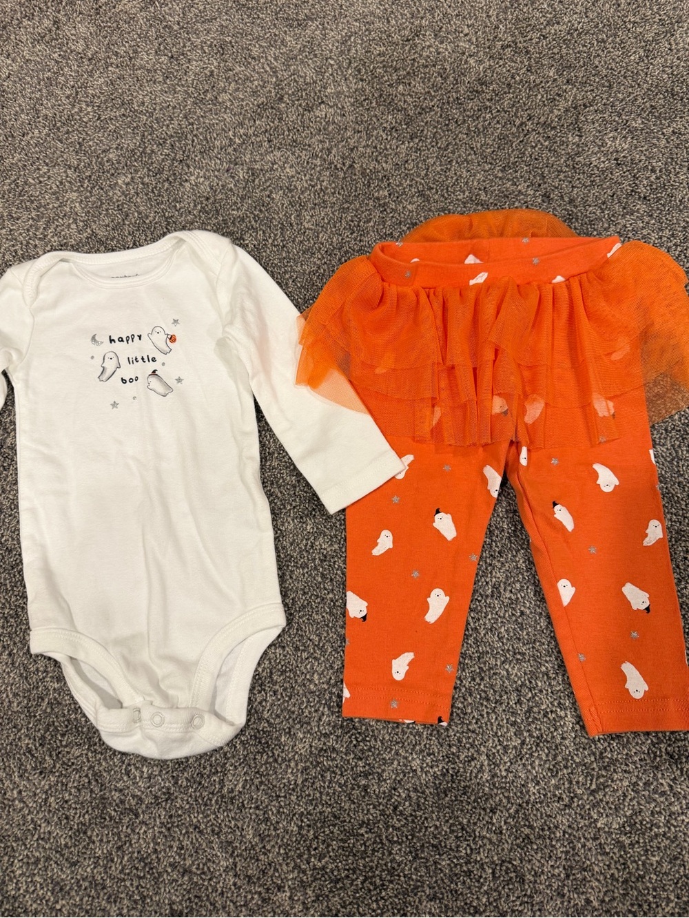 Carter's White Bodysuit and Orange Ghost Tutu Leggings Set